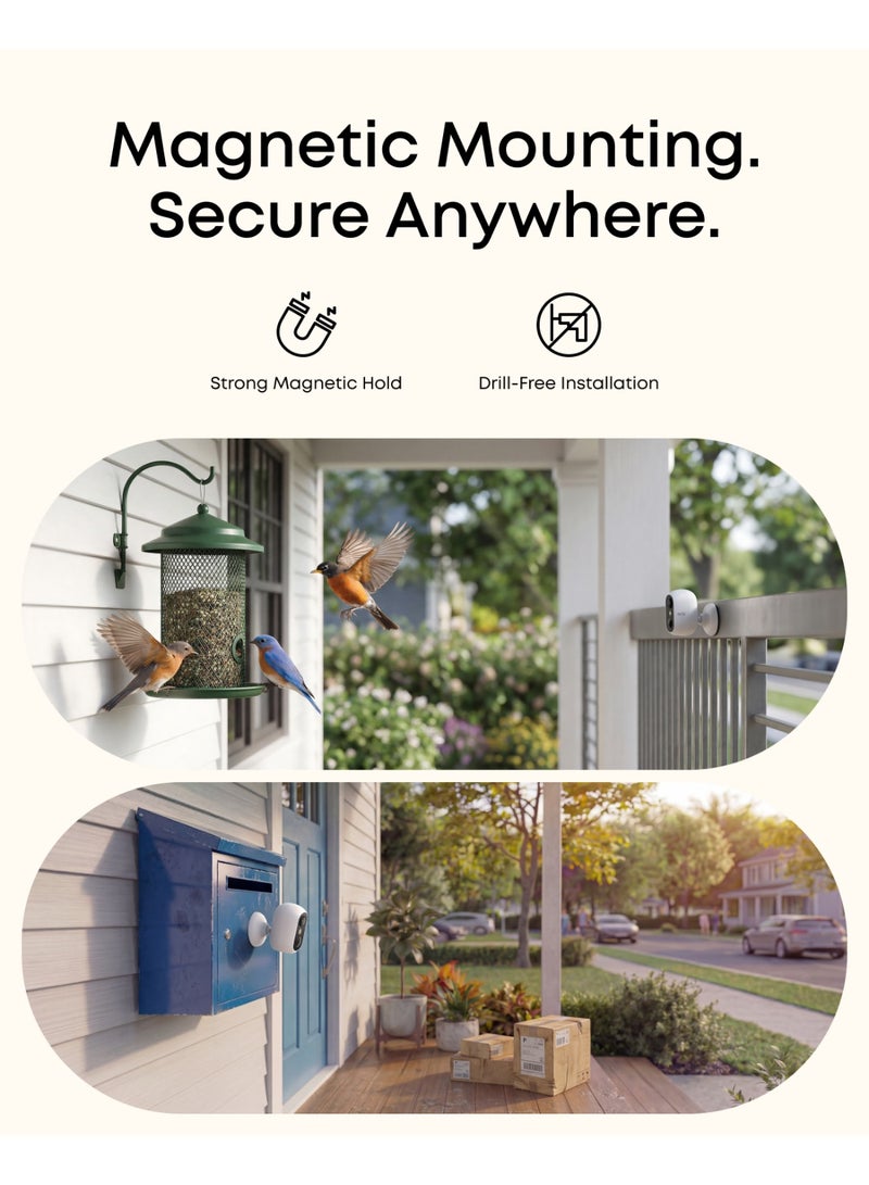 إيوفي كاميرا الأمان eufy Security eufyCam C35 (عبوتان) مع قاعدة HomeBase Mini، كاميرا أمان لاسلكية للاستخدام الداخلي والخارجي، تركيب مغناطيسي، رؤية ليلية ملونة، تخزين داخلي على الجهاز بدون اشتراك، مقاومة للماء والغبار بمعيار IP67، تقنية التعرف على الوجه، اللون الأبيض. - Image 3